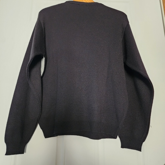 Bachrach Men's M Wool Blend Argyle Geometric Crewneck Sweater Black White Medium - Picture 4 of 8